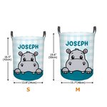 Personalized Cartoon Animals Plaid Large Capacity Laundry Basket with Name and Handle Nursery Decor Birthday Gift for Kids