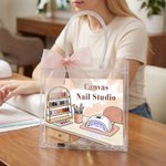 Personalized The Nail Atelier Transparent Gift Bag with Text and Pink Ribbon Bow Nail Studio Gift for Girl Woman