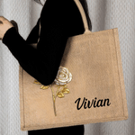 Gepersonaliseerde Geboortebloem Elegante Grote Capaciteit Jute Tas met Naam Dagelijks Gebruik Reizen Verjaardagscadeau voor Haar