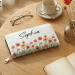 Personalised Birth Flower PU Leather Women's Wallet with Name Mother's Day Birthday Gift for Women