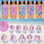 Personlig tegneserie havfrueskalaer badedrakt i ett stykke med navn badeutstyr sommerbursdagsgave til jenter