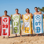Toalla de playa personalizada de secado rápido multicolor con balón deportivo nombre y número regalo de cumpleaños para amantes de los deportes