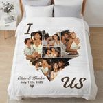 Personalized 6 Photos Heart Soft Throw Blanket with Names and Date Sofa Room Decor Father's Day Anniversary Gift for Dad Mom Couple