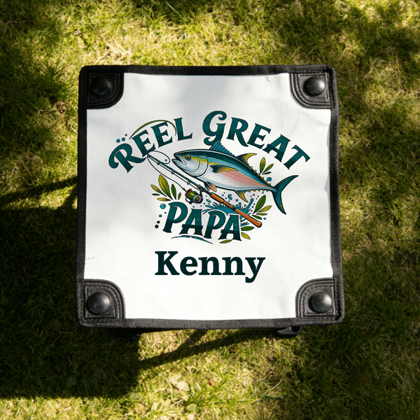 Personalised Fishing Pattern Folding Fishing Stool with Name Outdoor Activities Camping Father's Day Gift for Fishing Enthusiasts