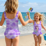 Personlig tegneserie havfrueskalaer badedrakt i ett stykke med navn badeutstyr sommerbursdagsgave til jenter