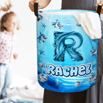 Panier de rangement Oxford personnalisé avec nom et initiales pour requins Décoration de chambre Utilisation quotidienne Anniversaire Cadeau de fête d'enfants pour garçons