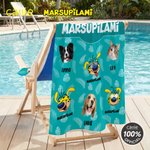 Personalizowany ręcznik plażowy Marsupilami z imieniem i nazwiskiem 1-6 zdjęć twarzy Uroczy wyraz twarzy Marsupilami Szybkoschnący ręcznik plażowy z imieniem i nazwiskiem Prezent urodzinowy dla dzieck