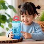 Personalized Shark Ocean 12 oz Water Bottle with Name and Initial Daily Drinking Birthday Gift for Boy Girl