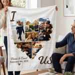 Personalized 6 Photos Heart Soft Throw Blanket with Names and Date Sofa Room Decor Father's Day Anniversary Gift for Dad Mom Couple