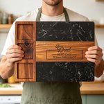 Personalizado Grabado Texto Jefe Chef Papá Acacia Mármol Tabla de Cortar Posavasos Set con Tazón y Cuchara Día del Padre Housewarming Regalo para Padre Familia