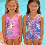 Personlig tegneserie havfrueskalaer badedrakt i ett stykke med navn badeutstyr sommerbursdagsgave til jenter