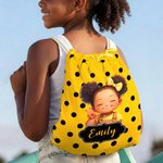 Personalized Polka Dots Cute Cartoon Little Girl 2 in 1 Foldable Quick Dry Beach Towel & Bag with Name Travel Birthday Gift for Black Girls