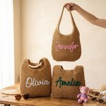 Personalised Multicolour Name Crochet Raffia Tote Bag Beach Vacation Bachelorette Party Birthday Gift for Her