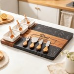 Personalizado Grabado Texto Jefe Chef Papá Acacia Mármol Tabla de Cortar Posavasos Set con Tazón y Cuchara Día del Padre Housewarming Regalo para Padre Familia