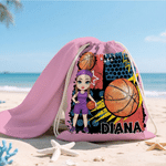 Personalised Cartoon Character Drawstring Storage Bag with Name and Number Beach Party Birthday Gift for Basketball Lover Friends