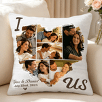 Personalized Heart Couple Photos Throw Pillow Cover with Name and Date Home Decor Valentine's Day Anniversary Gift for Couples