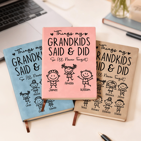 Personalised Cute Line Cartoon Character Sheep Leather A5 Notebook with Names Daily Use Mother's Day Birthday Gift for Grandma Mom