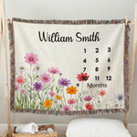 Personalized Birth Flower Tassel Soft Throw Blanket with Name and Date Home Decor Baby Shower Birthday Gift for Newborn New Mom