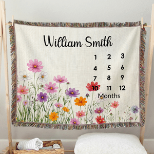 Personalized Birth Flower Tassel Soft Throw Blanket with Name and Date Home Decor Baby Shower Birthday Gift for Newborn New Mom