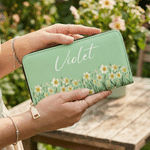 Personalised Birth Flower PU Leather Women's Wallet with Name Mother's Day Birthday Gift for Women