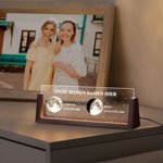 Gepersonaliseerd Acryl LED Maanfase Nachtlampje met Houten Voetstuk met Naam en Datum Bureaudecoratie Verjaardagscadeau voor Familie en Vrienden