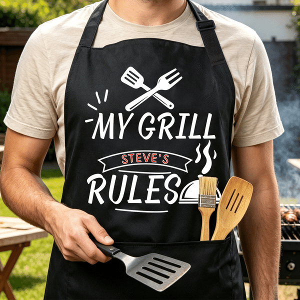 Personalized Multicolor Kitchen Utensils Funny Message Adjustable Apron with Name and Pocket Family Gathering Father's Day Gift for Father Grandfather