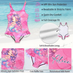 Personlig tegneserie havfrueskalaer badedrakt i ett stykke med navn badeutstyr sommerbursdagsgave til jenter