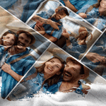 Personalized 6 Photos Heart Soft Throw Blanket with Names and Date Sofa Room Decor Father's Day Anniversary Gift for Dad Mom Couple