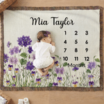 Personalized Birth Flower Tassel Soft Throw Blanket with Name and Date Home Decor Baby Shower Birthday Gift for Newborn New Mom