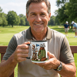 Personalized Vintage Golf Pattern 11 oz 15 oz Ceramic Mug with Handle and Name Daily Home Use Father's Day Gift for Golf Lovers