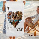 Personlig 6 foton hjärta collage snabbtorkande mjuk överdimensionerad strandhandduk med namn och datum strandfest födelsedagspresent för par familj