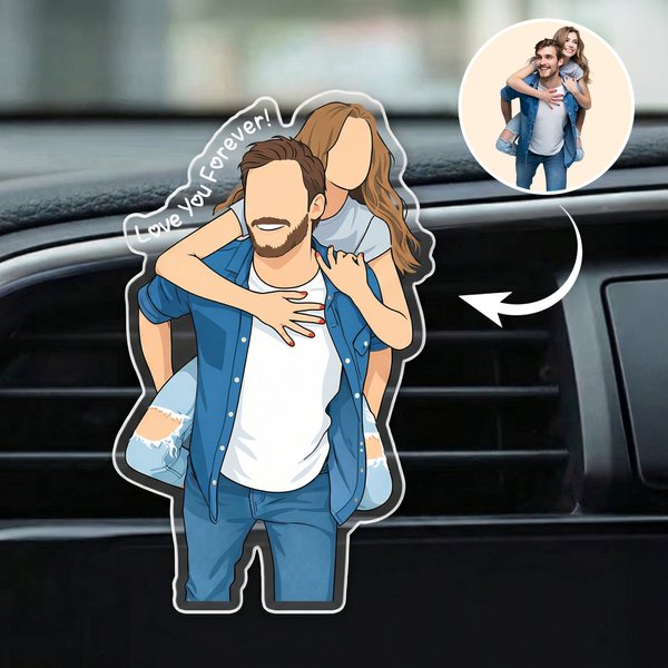 Personalised Funny Comic Style Photo Car Charm with Text Car Air Vent Clip Use Birthday Anniversary Gift for Friend Couple Family