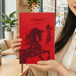 Personalised Auspicious Word Horse Chinese-Style A5 PU Leather Travel Journal Notebook with Name Daily Use Business Gift for Colleague Student Friend