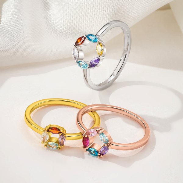 Bague en argent sterling personnalisée avec nom (1-6 Birthstones) Bijou délicat Anniversaire Anniversaire Fête des mères Cadeau pour femme Mère