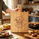 Personalized Kitchen Theme Wooden Reversible Charcuterie Cutting Board with Engraved Name and Grip Housewarming Birthday Gift for Family