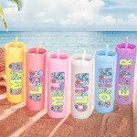 Gobelet personnalisé multicolore avec paille et nom Fête de plage Vacances d'été Cadeau d'anniversaire pour ami(e) Famille Petite amie