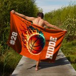 Gepersonaliseerde Vlame Basketbal Honkbal Extra Groot Sneldrogende Strandlaken met Naam en Nummer Verjaardagscadeau voor Sportliefhebbers