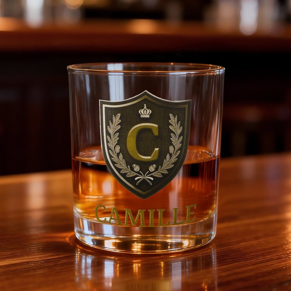 Personalizzato di lusso Crown Classic Badge iniziale Rock Whiskey Glass con nome Compleanno Festa del Papà Regalo per uomo Papà Marito Groomsman