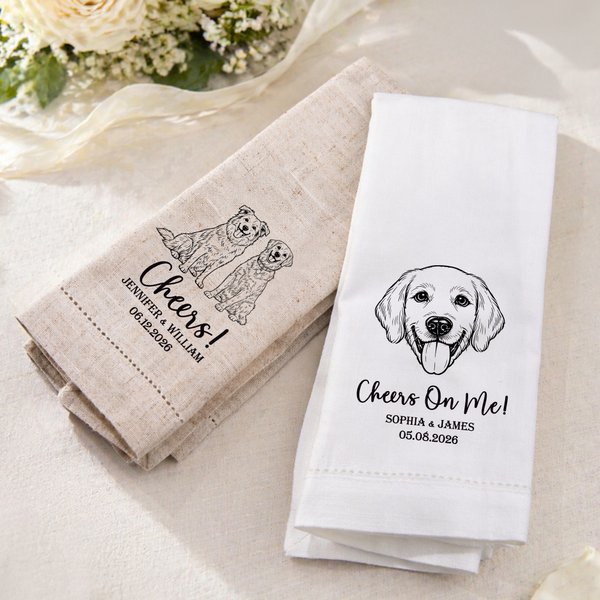 Personalized Pet Photo Linen Napkin with Name Text and Date Table Decoration Wedding Gift for Bridesmaid Pet Lover
