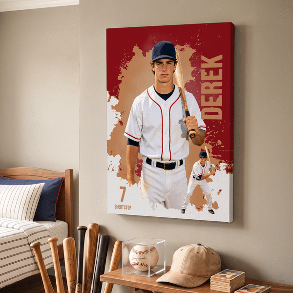 Foto personalizzate dell'atleta Splatter Art Design Stampe su tela con nome e numero Decorazione da parete Nave dagli USA Regalo di compleanno della squadra per chi ama lo sport