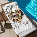 Personlig 6 foton hjärta collage snabbtorkande mjuk överdimensionerad strandhandduk med namn och datum strandfest födelsedagspresent för par familj