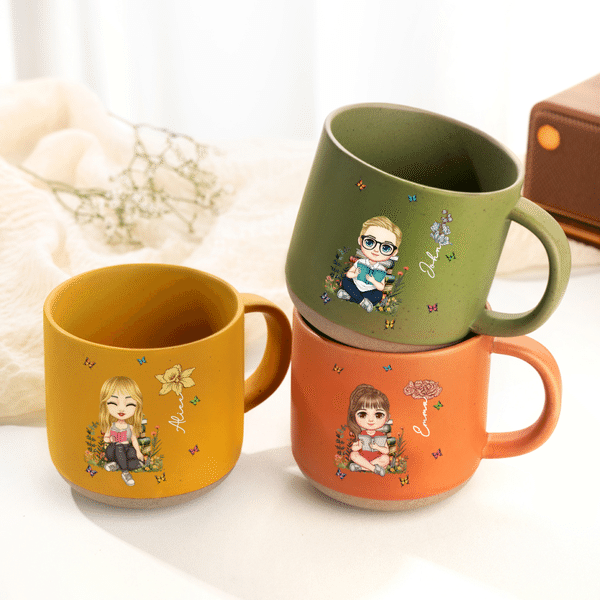 Mug en céramique avec nom Personnalisé Personnage de lecture Fleur de naissance Anniversaire Club du livre Cadeau pour les amoureux du livre Rats de bibliothèque