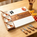 Personalizado Grabado Texto Jefe Chef Papá Acacia Mármol Tabla de Cortar Posavasos Set con Tazón y Cuchara Día del Padre Housewarming Regalo para Padre Familia