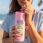 Gobelet personnalisé multicolore avec paille et nom Fête de plage Vacances d'été Cadeau d'anniversaire pour ami(e) Famille Petite amie