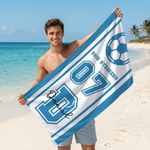 Toalla de playa personalizada de secado rápido multicolor con balón deportivo nombre y número regalo de cumpleaños para amantes de los deportes