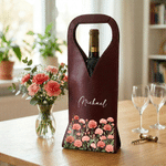 Personalized Watercolor Birth Flower PU Leather Wine Bag with Name and Handle Protective Wine Accessories Dinner Party Gift for Wine Lover Woman