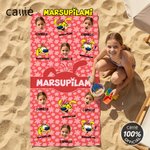 Personalizowany ręcznik plażowy Marsupilami z imieniem i nazwiskiem 1-6 zdjęć twarzy Uroczy wyraz twarzy Marsupilami Szybkoschnący ręcznik plażowy z imieniem i nazwiskiem Prezent urodzinowy dla dzieck