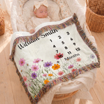 Personalized Birth Flower Tassel Soft Throw Blanket with Name and Date Home Decor Baby Shower Birthday Gift for Newborn New Mom