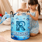 Panier de rangement Oxford personnalisé avec nom et initiales pour requins Décoration de chambre Utilisation quotidienne Anniversaire Cadeau de fête d'enfants pour garçons