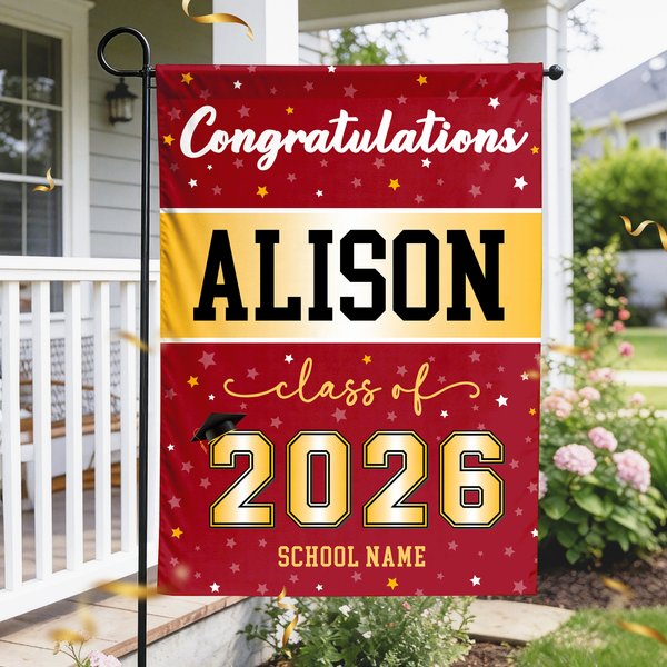 Personalized Congratulations Garden Flag with Name and School Name Yard Porch Decor Graduation Ceremony Party Gift for Graduates